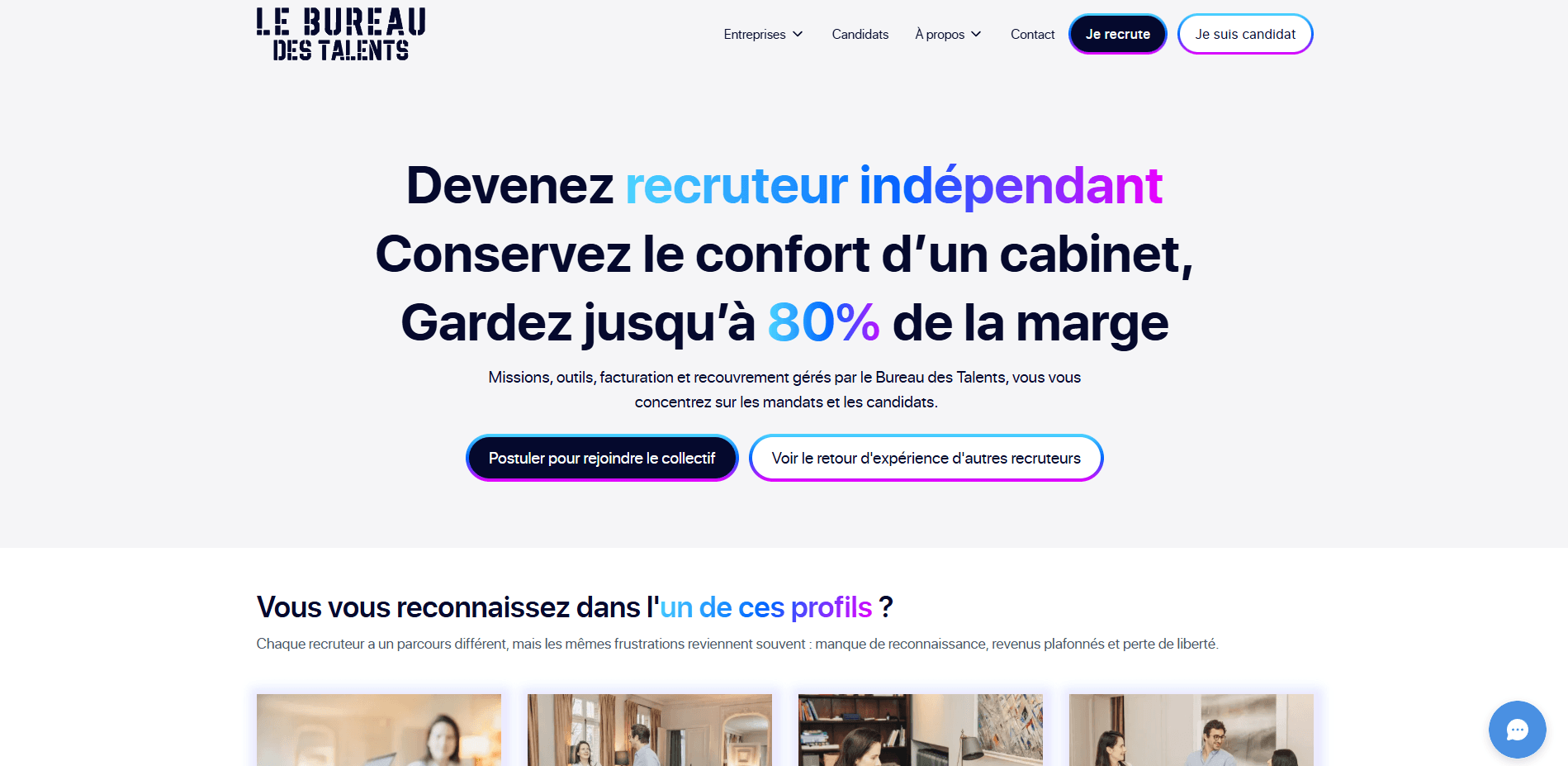 Recruteurs indépendants travaillant ensemble dans un collectif