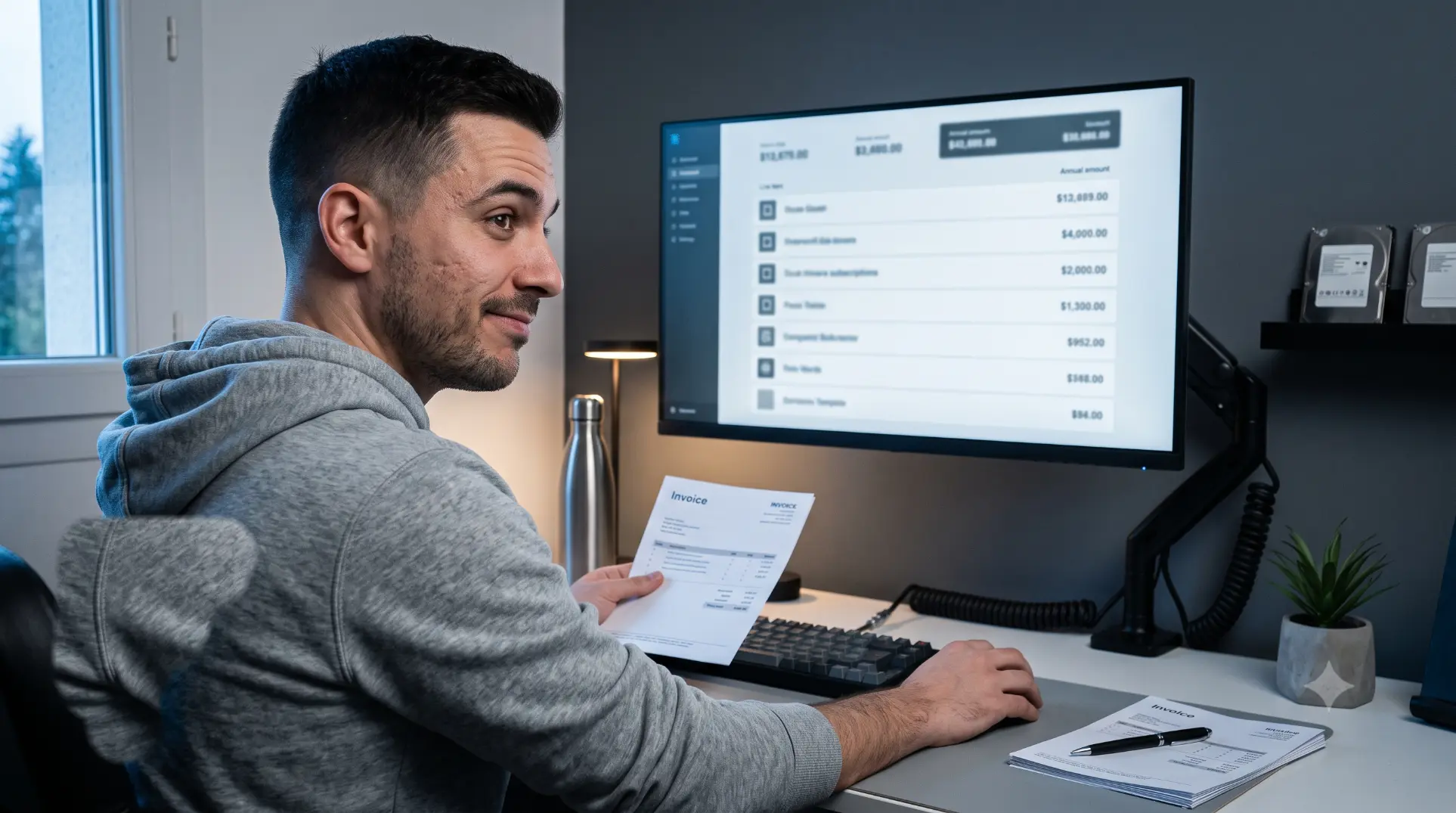 Recruteur independant listant ses abonnements outils et leur cout annuel sur un tableau de bord