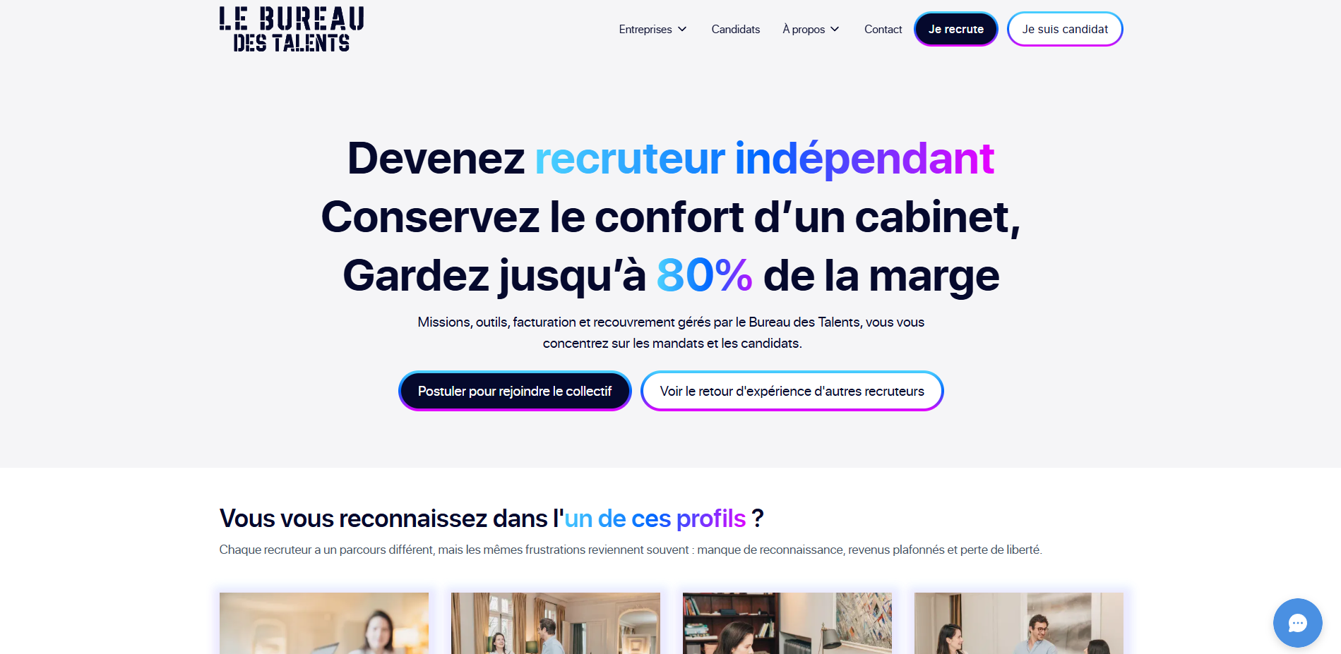 Recruteurs indépendants travaillant ensemble dans un collectif de recrutement